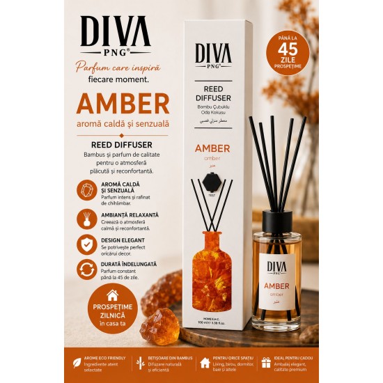 Odorizant de camera cu bețisoare PREMIUM, 100ml, DIVA
