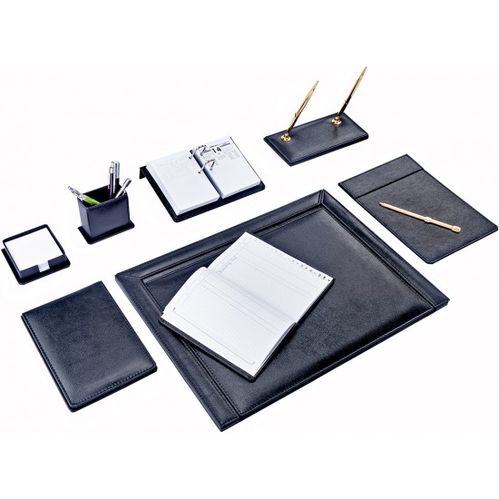 Set de birou piele ecologica 9 piese negru, BRONS BR-0900