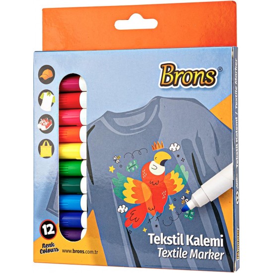 Set 12 markere pentru textile, Multicolor BRONS