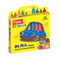 Set 10 culori markere varf tesit, DURA CHISEL, Flair