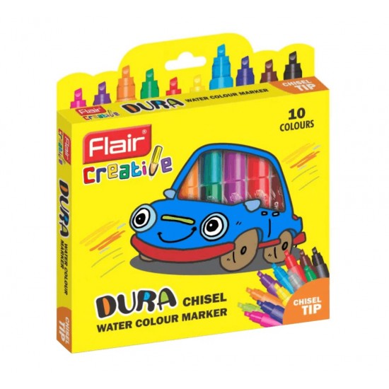 Set 10 culori markere varf tesit, DURA CHISEL, Flair