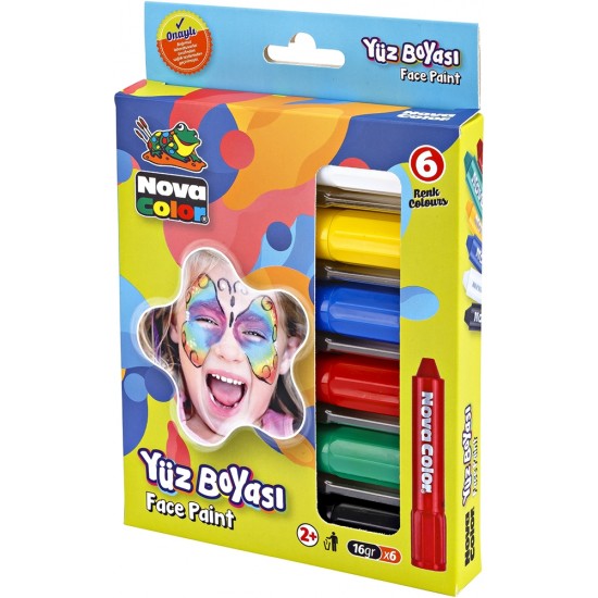 Creioane de pictat pe fata 6 culori/set, NOVA COLOR, NC-212