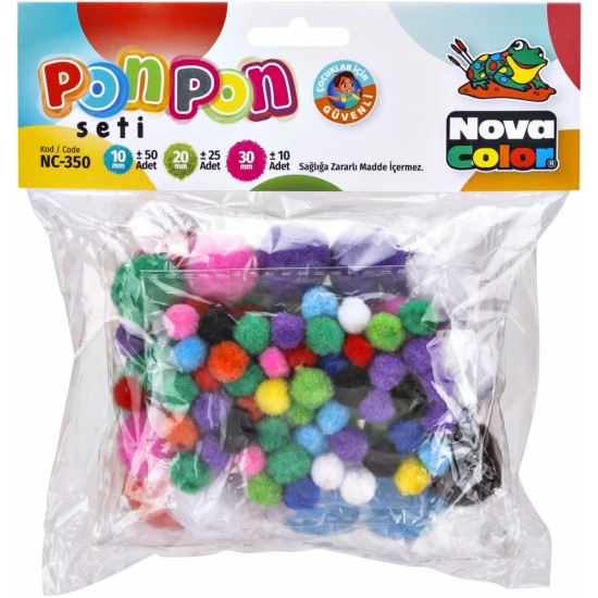 Pom-pom diferite culori Glitter, 85 buc, NOVA COLOR