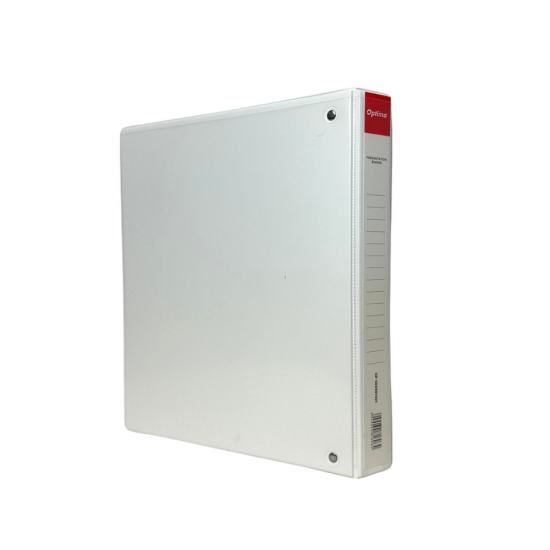 Caiet mecanic cu buzunar, plastifiat PP, 4 inele in "D", 25 mm, cotor 40mm, Optima - alb