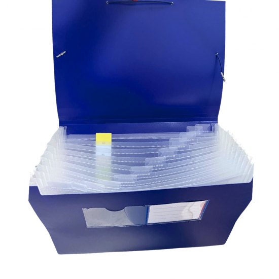 Mapa cu burduf A4, 13 compartimente, separatoare color, inchidere cu elastic, Optima