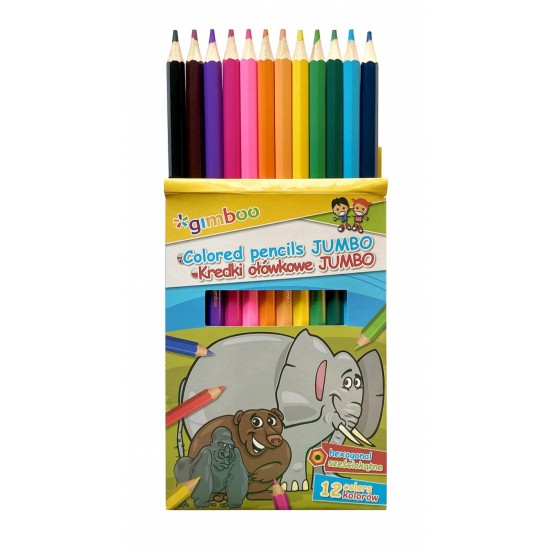 Creioane colorate Jumbo 12 culori, hexagonale GIMBOO
