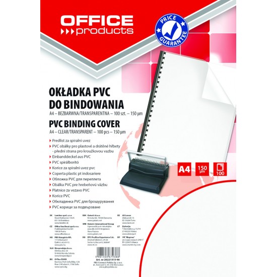 Coperta din plastic pentru indosariere, A4, 150 microni, cristal transparent, 100 buc/top OFFICE Products