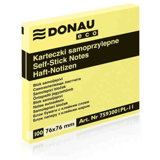 Notes adeziv 76x76mm, 100/pac, galben pal, DONAU-7593001PL-11
